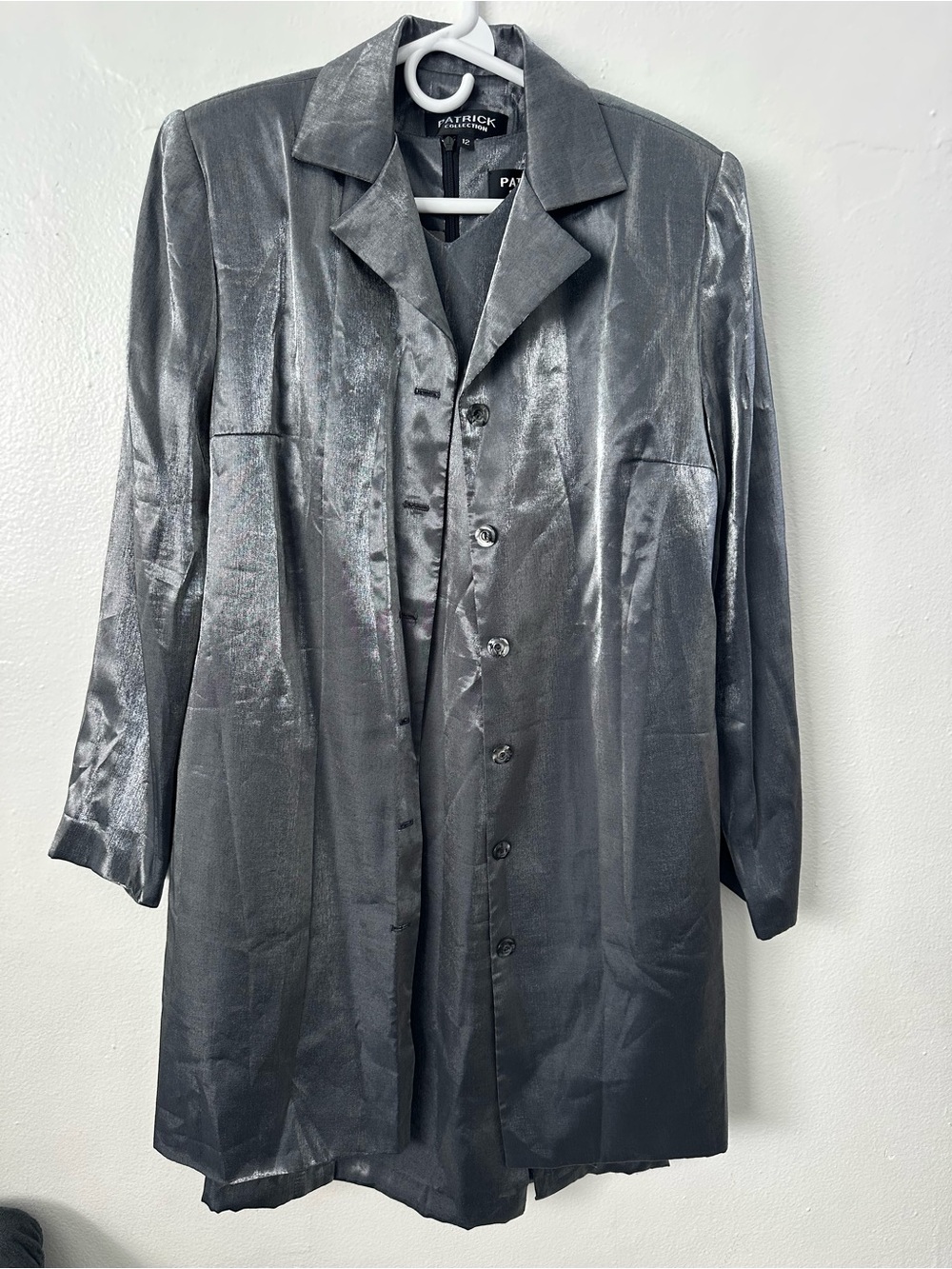 NWT Vintage Patrick Collection Metallic Silver 2 Pc Blazer Suit Set Size 12